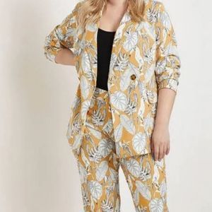 ELOQUII Mustard Yellow Tropical Print Blazer Sz 16